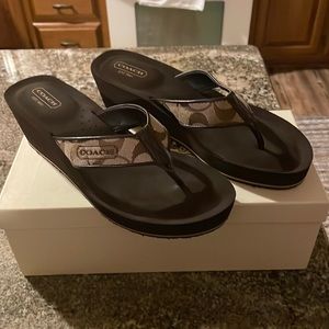 Brand new Coach jacquard khaki wedge